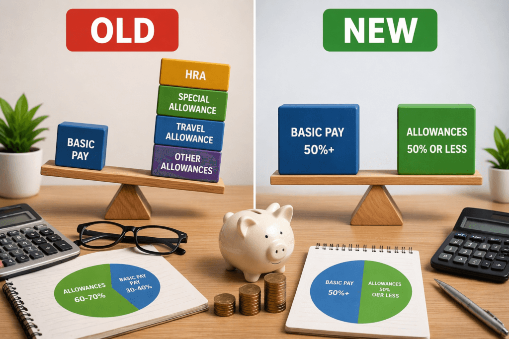 50 percent basic pay rule impact on salary PF and in hand salary India